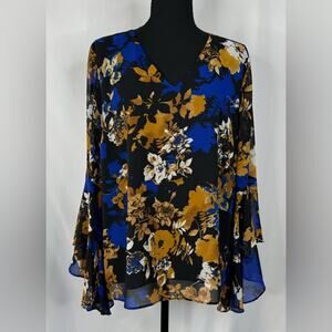 Thalia Sodi Women’s Top Size XL Floral Flowy Flirty Cutout Career Mature Brunch